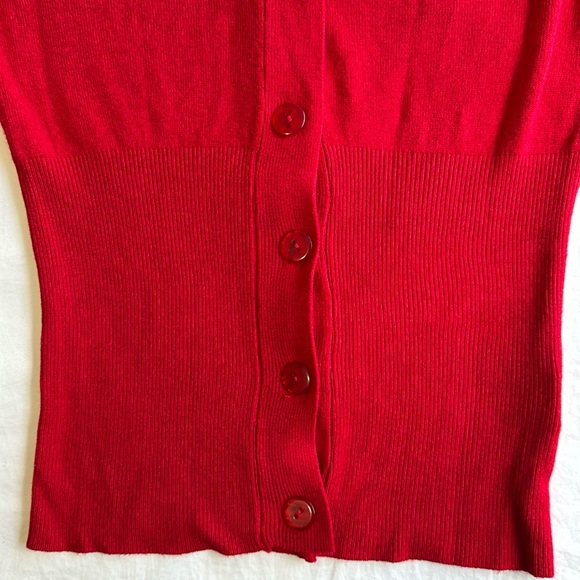 Mesh Shoulder Red Sweater - Picture 6 of 7